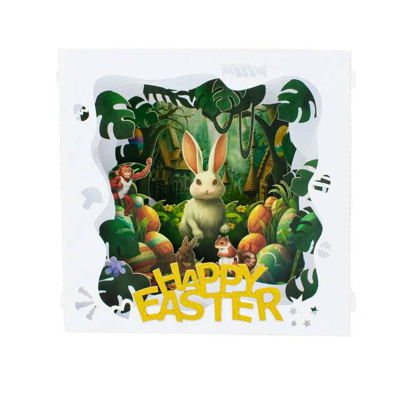 Novelty Box Shape Pop Up Easter Bunny and Eggs Greeting Cards