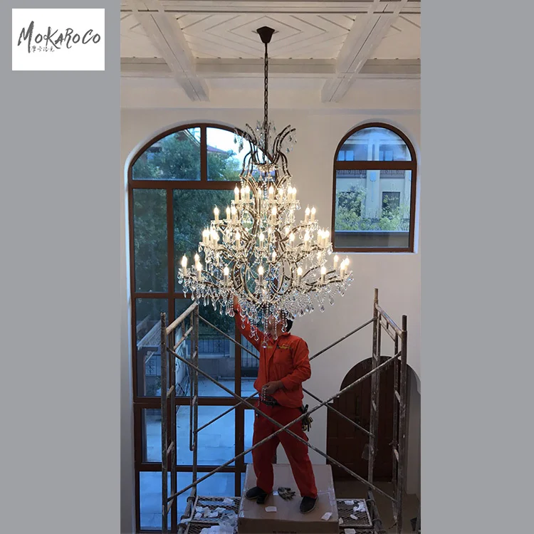 
19th C. Rococo Iron & Crystal Round Chandelier Lighting Modern LED luxury Chandeliers 