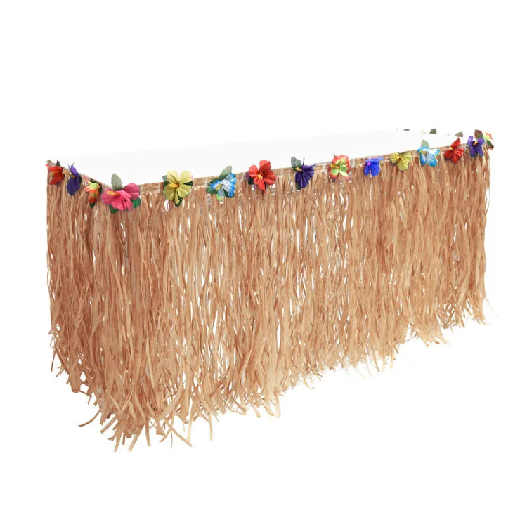 Hawaiian Table Skirt Brown Grass Table Skirts for Birthday Banquet Party Table Skirt