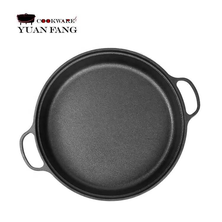Популярный дизайн, кухонная посуда, Круглая чугунная глубокая сковорода, антипригарная сковорода для жарки, омлета, пиццы, сковорода с двумя ушами