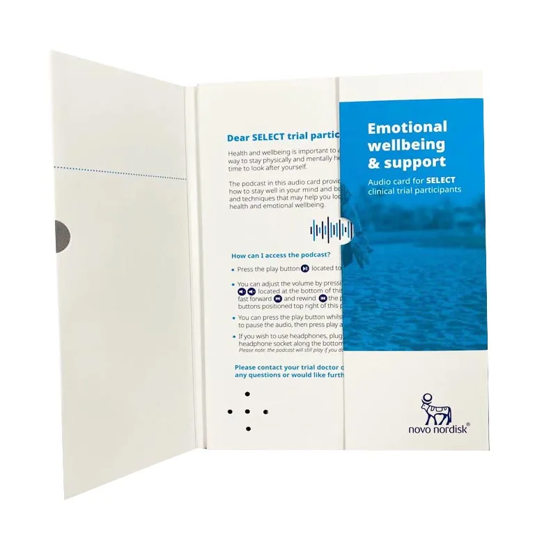 Pre-recorded Audio Book change audio file by USB port audio invitation card sound book with different chapter button