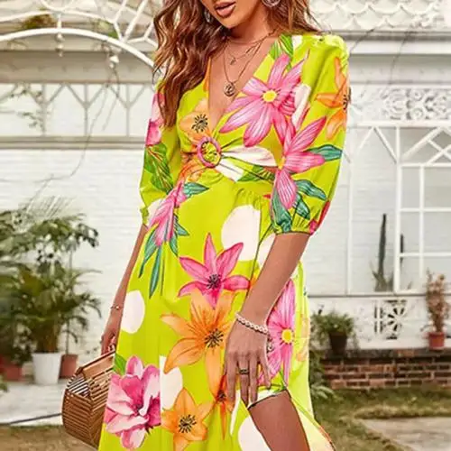 in bulk backless dress hollow printed floral clothes fashion girl summer 2022