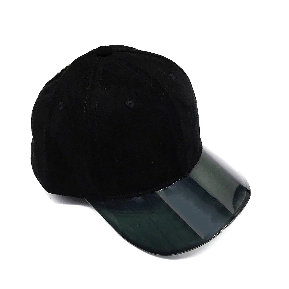 Faux Suede Baseball Cap for Women with PVC Transparent Brim Custom 6-Panels Black Trucker Cap PU Sport Summer Hat