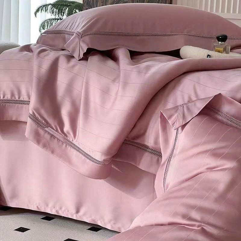 New Fashion Bedsheet 1000 Thread Count 100% Cotton Pink Bed Linen 4 Pieces Hotel bedding Sheets set