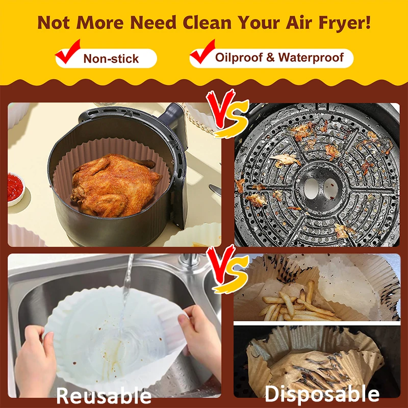 Air Fryer Silicone Pan Reusable Silicone Pot Baking Tray Fried Chicken Pizza Airfryer Baking Paper Easy to Clean Air Fryer Liner