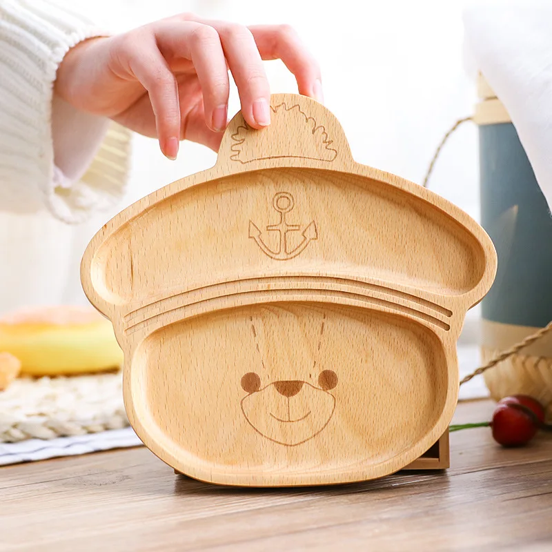Baby Cartoon Healthy Solid Wood Dinner Plate Duck Animal Shaped