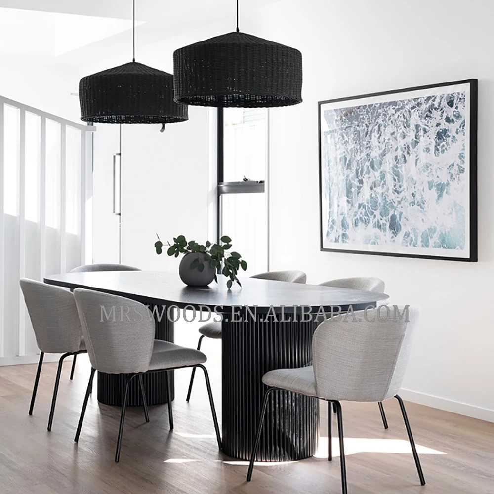 Mrs Woods Nordic Reclaimed Solid Wood Round Black Ribbed Modern Luxury 12 Seater Dining Table