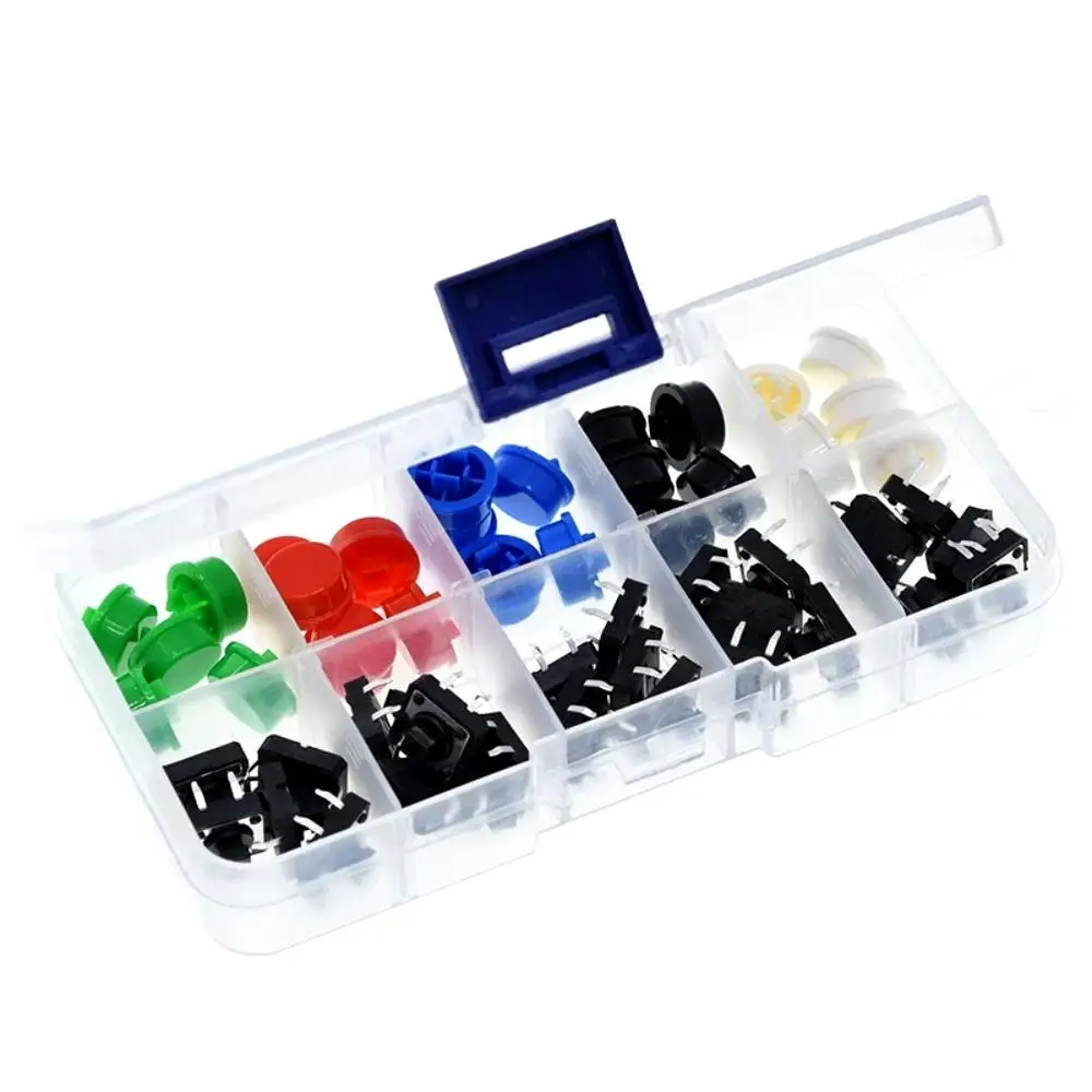 25PCS Momentary12*12*7.3MM Micro switch button + 25PCS Tact Cap(5 colors) with Case Tactile Push Button Switch