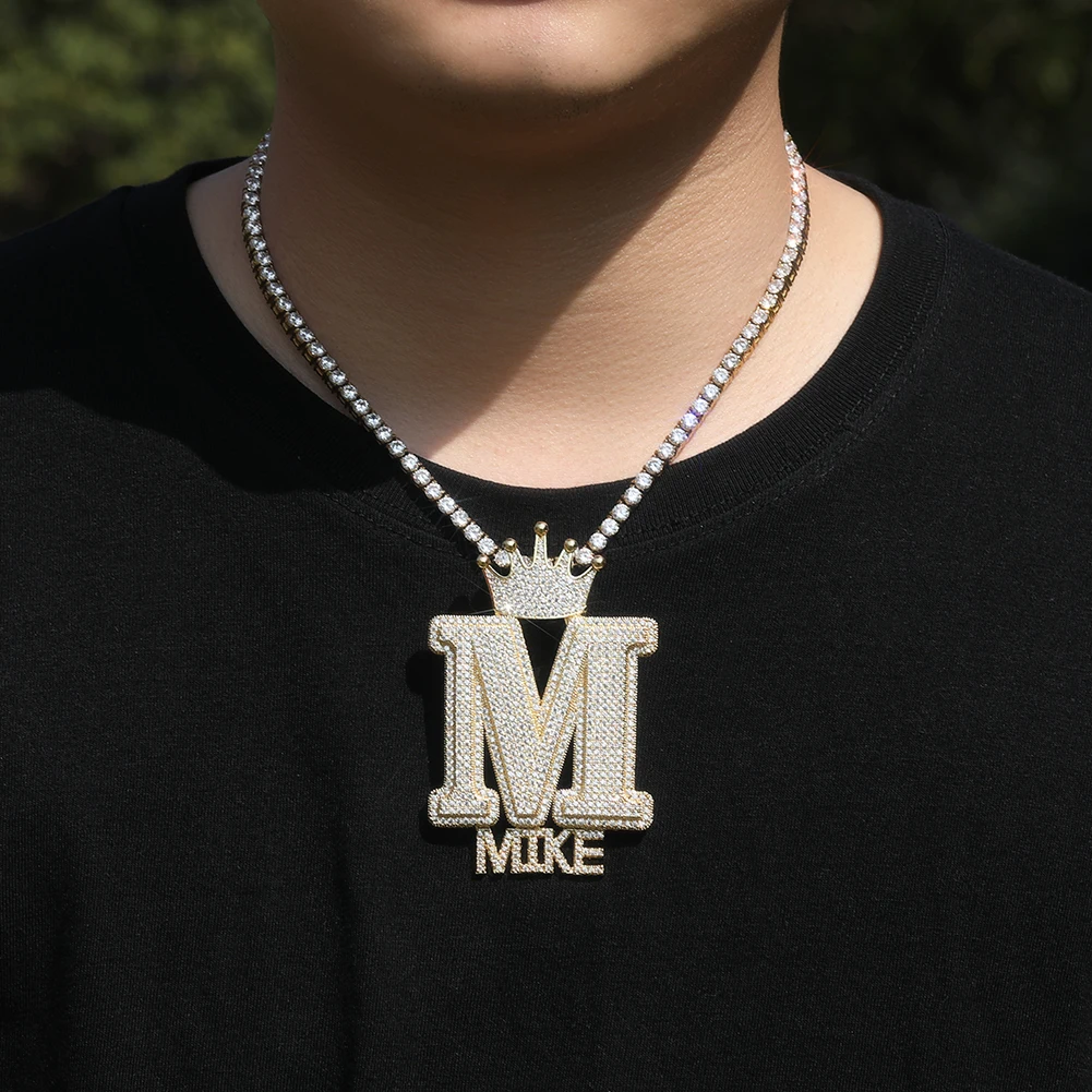 UWIN Large Capital Letter Crown Hook Full CZ Diamond Micro Paved Custom Mini Letters Pendant Fashion CZ Jewelry for Men Women