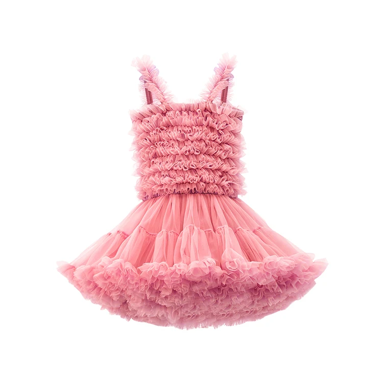 Toddler baby girls dress Sling sleeveless performance suit baby festival daily classic dancing elastic puff party ruffled dress