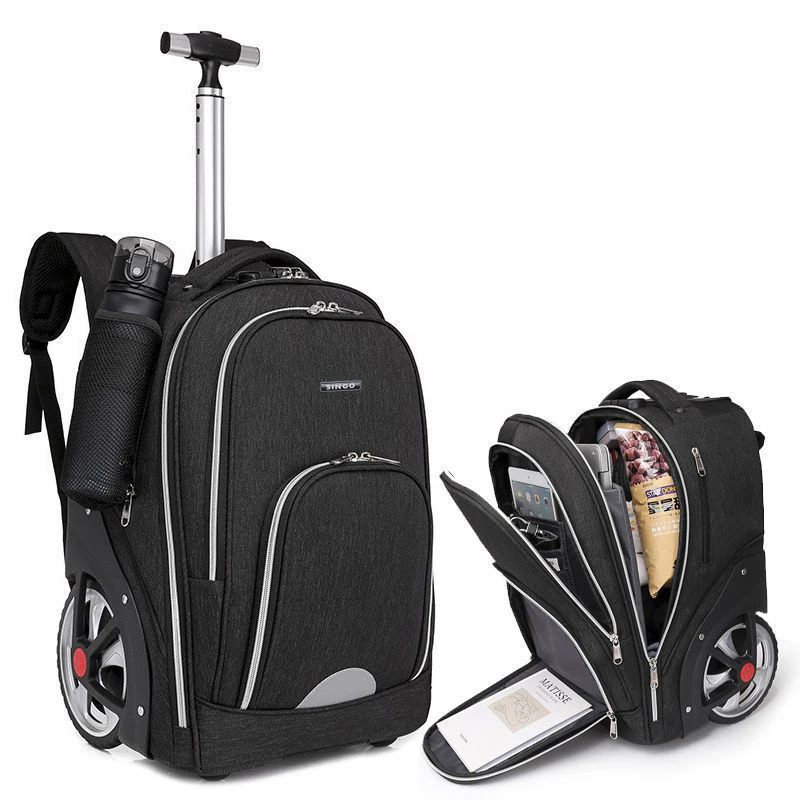 Custom Adult Rolling Backpack 2 Inline Big Wheels Wheeled Travel Backpack Trolley Suitcase Business Computer Bag Black