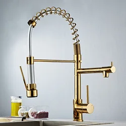 Plated Kitchen Sink Faucet Spray Kitchen Faucet Gold with Pull Down Kichen Faucet Hot Cold Water Kitchen Tap Single Handle Brass