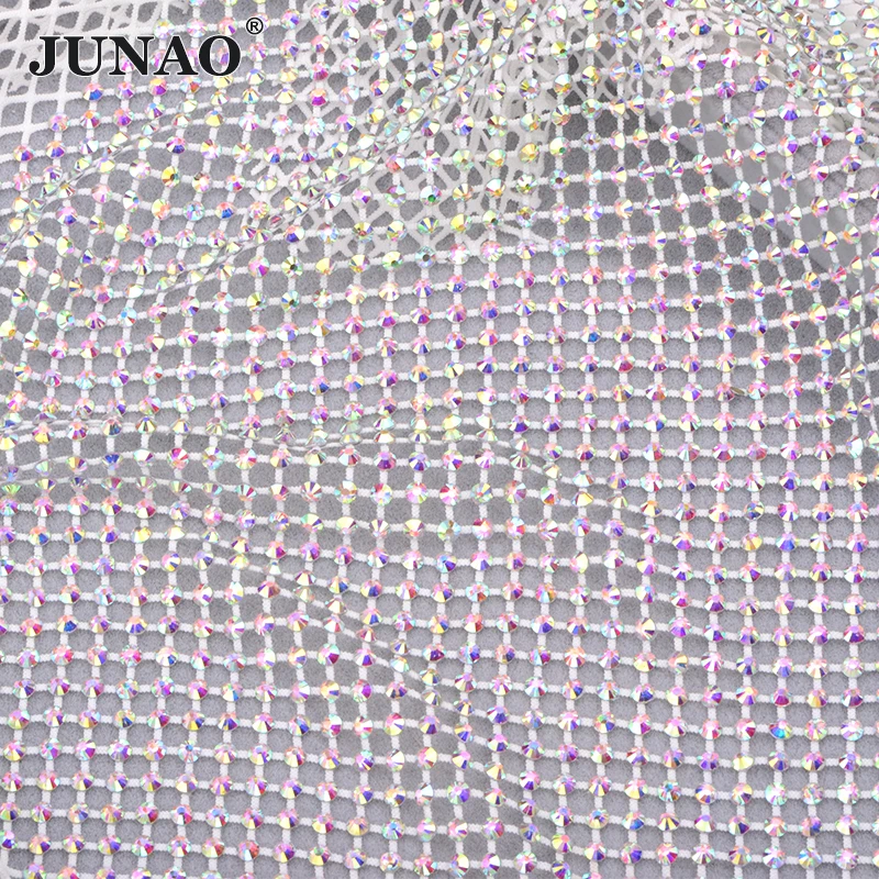 1 X1.5 Meter SS12 SS16 Strass Applique Stretch Crystal Mesh Trim Glitter AB Glass Rhinestone Fabric for Clothes Crafts