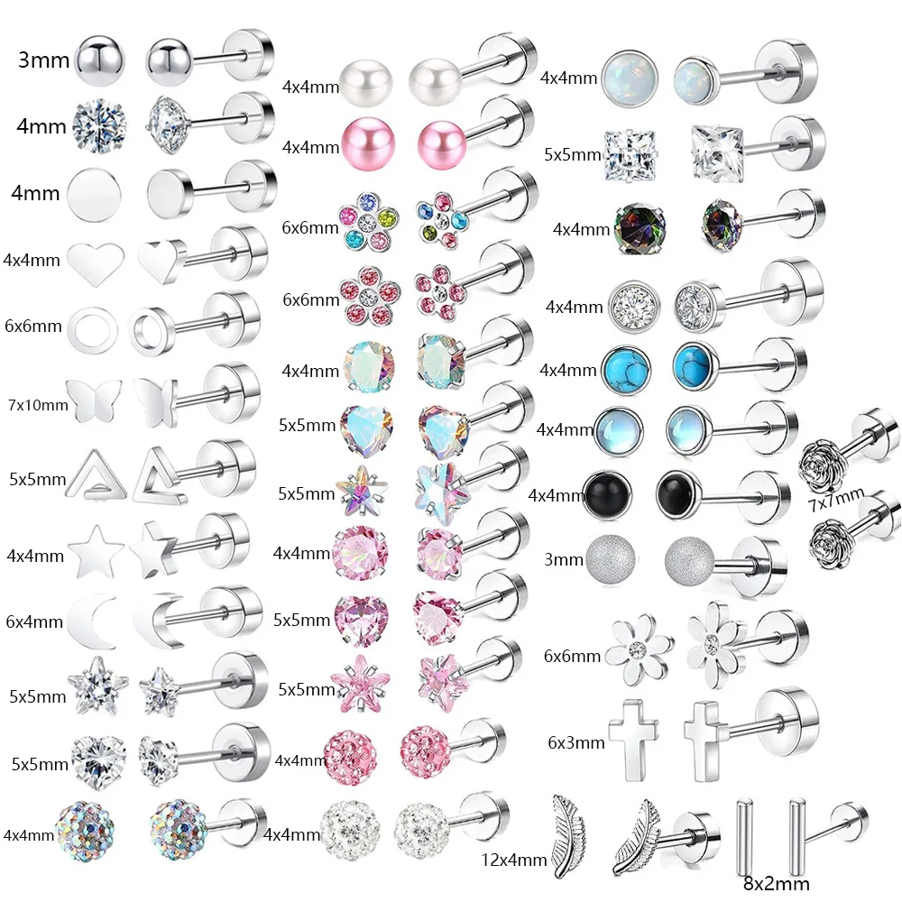 Chic Stainless Steel Cartilage Stud Earrings for Women Studs Ear Piercing Jewelry Trendy Casual jewelry Gift