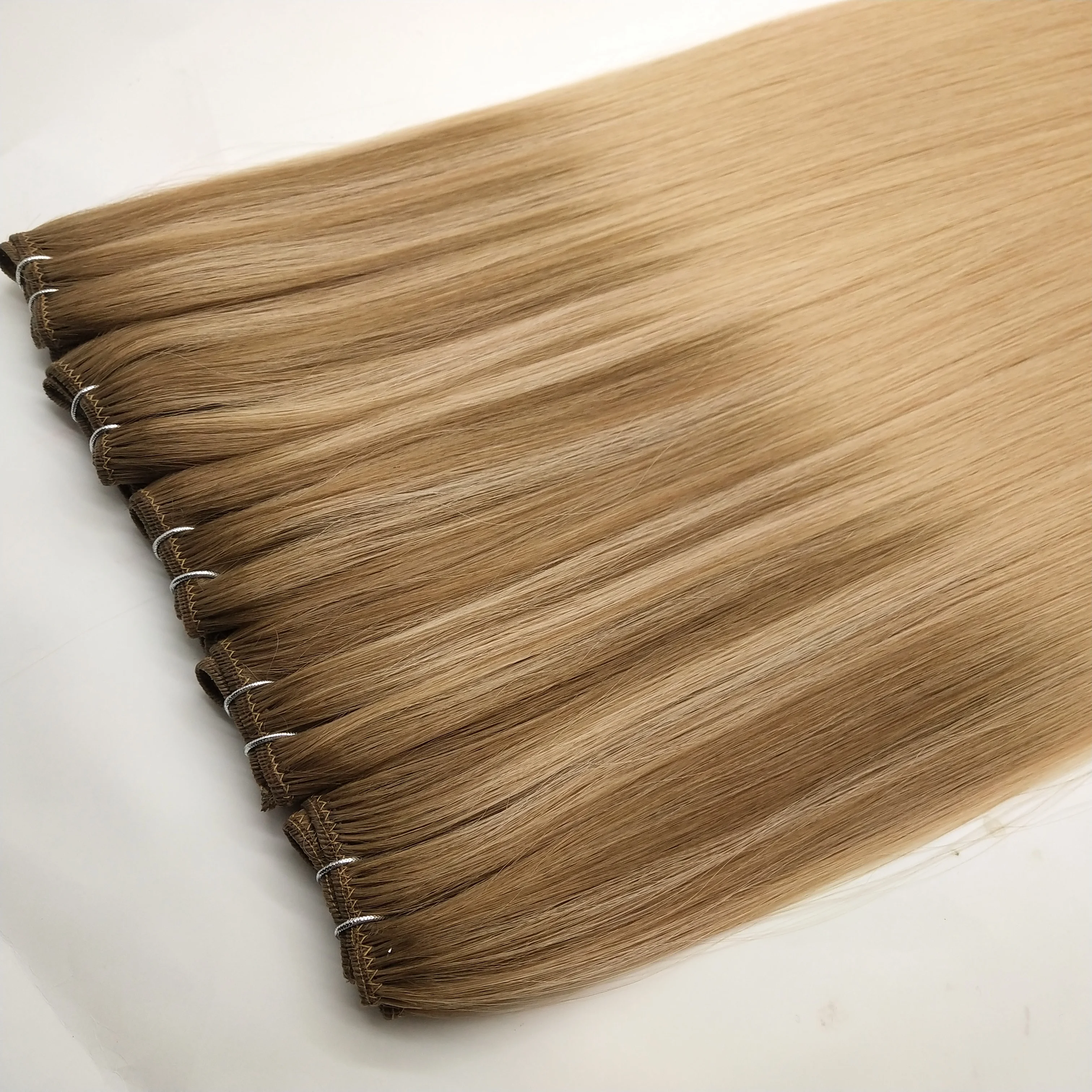 High Quality Cuticle Aligned Seamless Machine Weft Remy Hair Extensions Wholesale Double Drawn Russian Human Hair Volume Weft