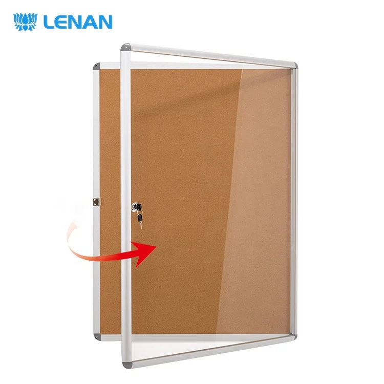
Office classroom home aluminum frame enclosed cork message notice board decoration wall mount lockable bulletin board 