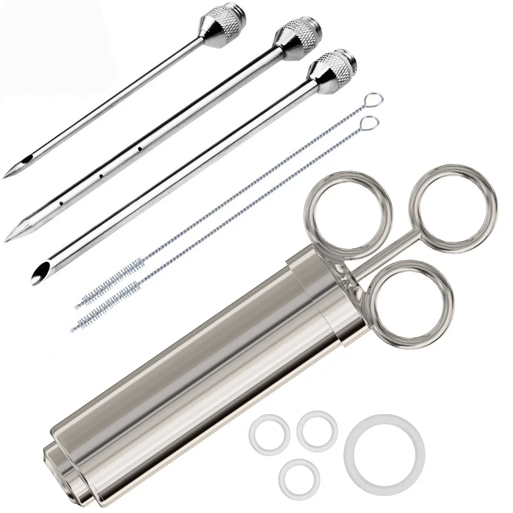 Kitchen tool bbq flavor meat injector stainless steel meat marinade injector syringe meat injector