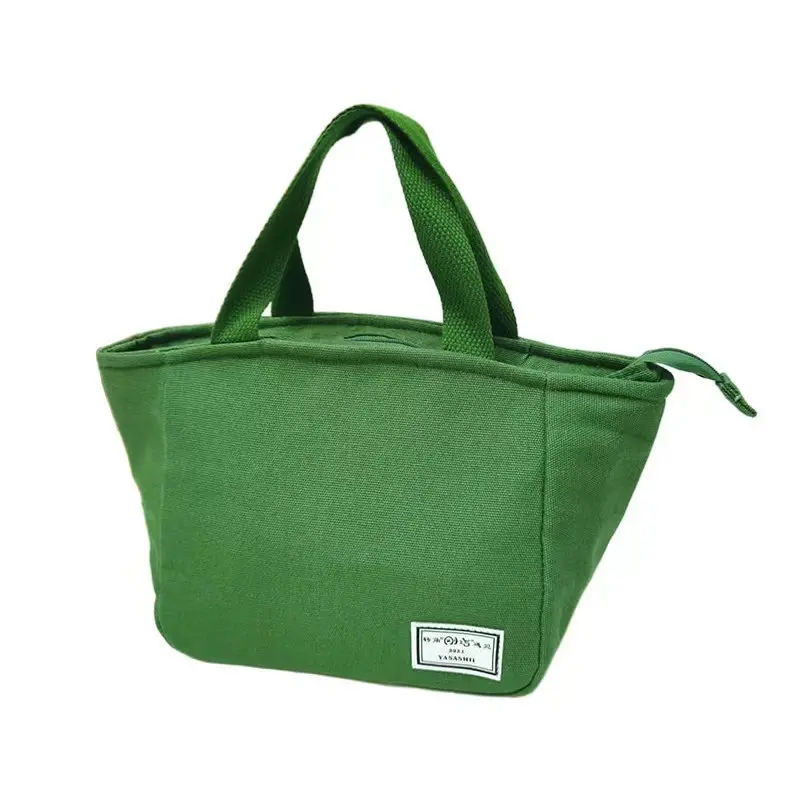 Large Cotton Fabric Thermal Tote Bag Simple Green Thermal Insulation Lunch Cooler Bag Insulation Aluminum Picnic Cooler Bag