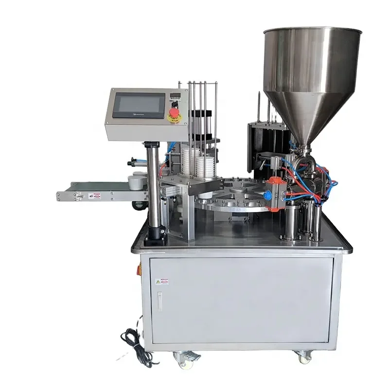 Automatic Milk Juice Yogurt Rotary Type Aluminium/Plastic/Dixie Cup Filling Sealing Machine