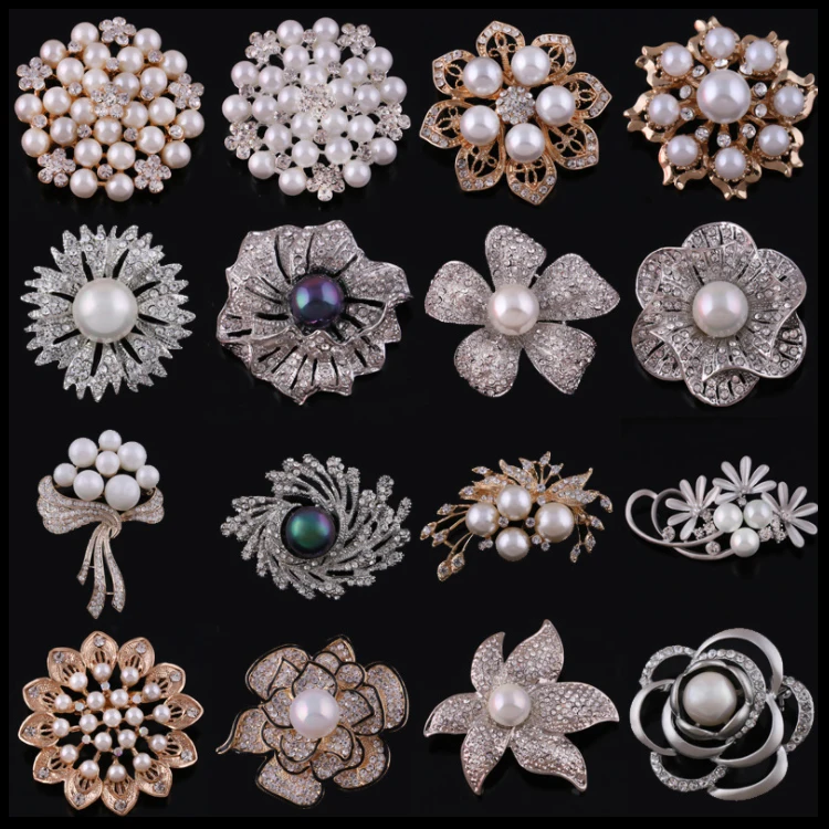 Latest Fashion Lapel Flower Pin Rhinestone Pearl Brooch Crystal Custom Brooches Women Girl