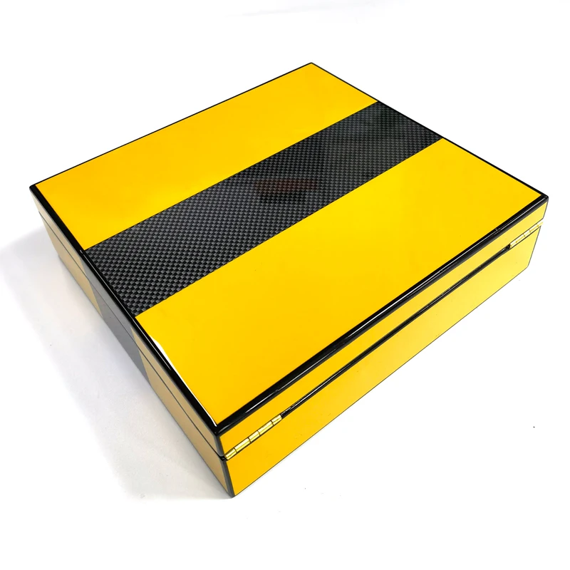 Popular Style Lacquer Wooden Spanish Cedar COHIB - A Yellow with carbon fiber Rectangle Cigar Humidor