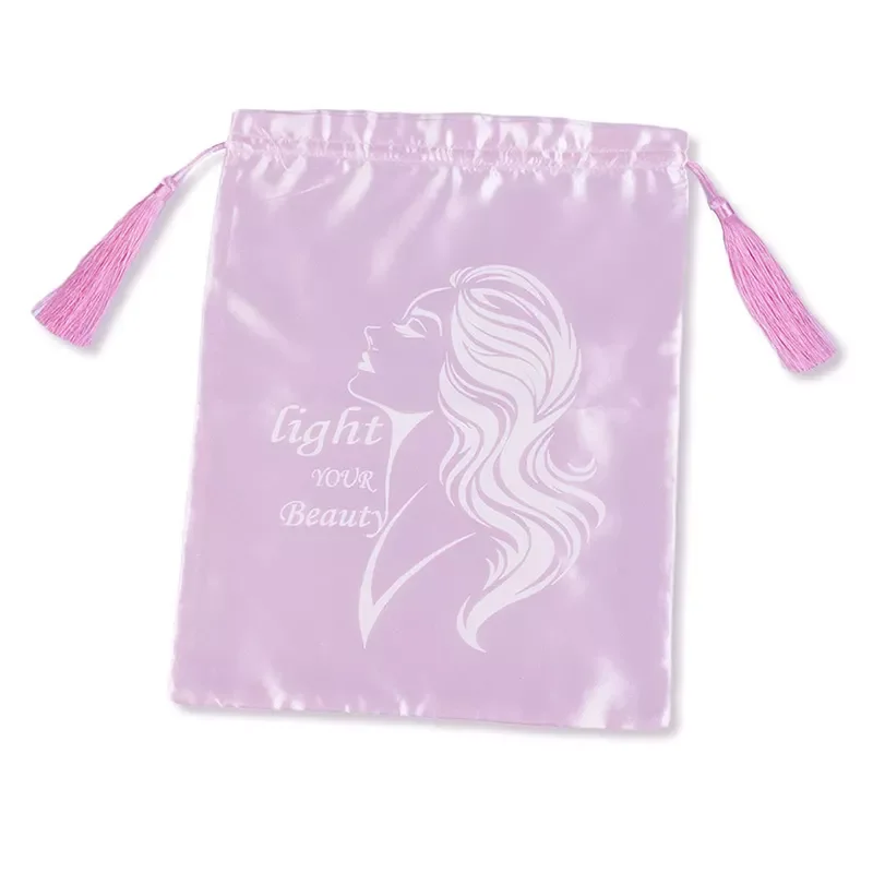 Custom satin hair bag with logo jewelry cosmetics gift silk bag hair packaging wig storage bag