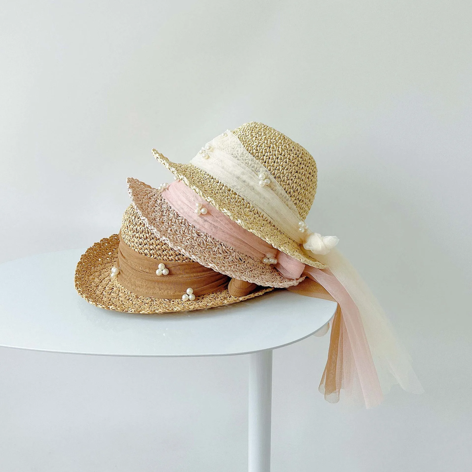 Baby Boy Girl Straw Hats Summer Children Handmade Foldable Lace Beach Sun Outdoor Hat