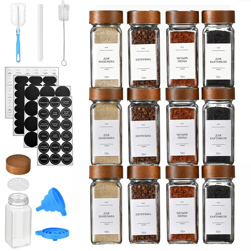 24 квадратные кухонные 4 унции 120 мл контейнер для специй Приправа стеклянная банка для специй с металлическими крышками для шейкера