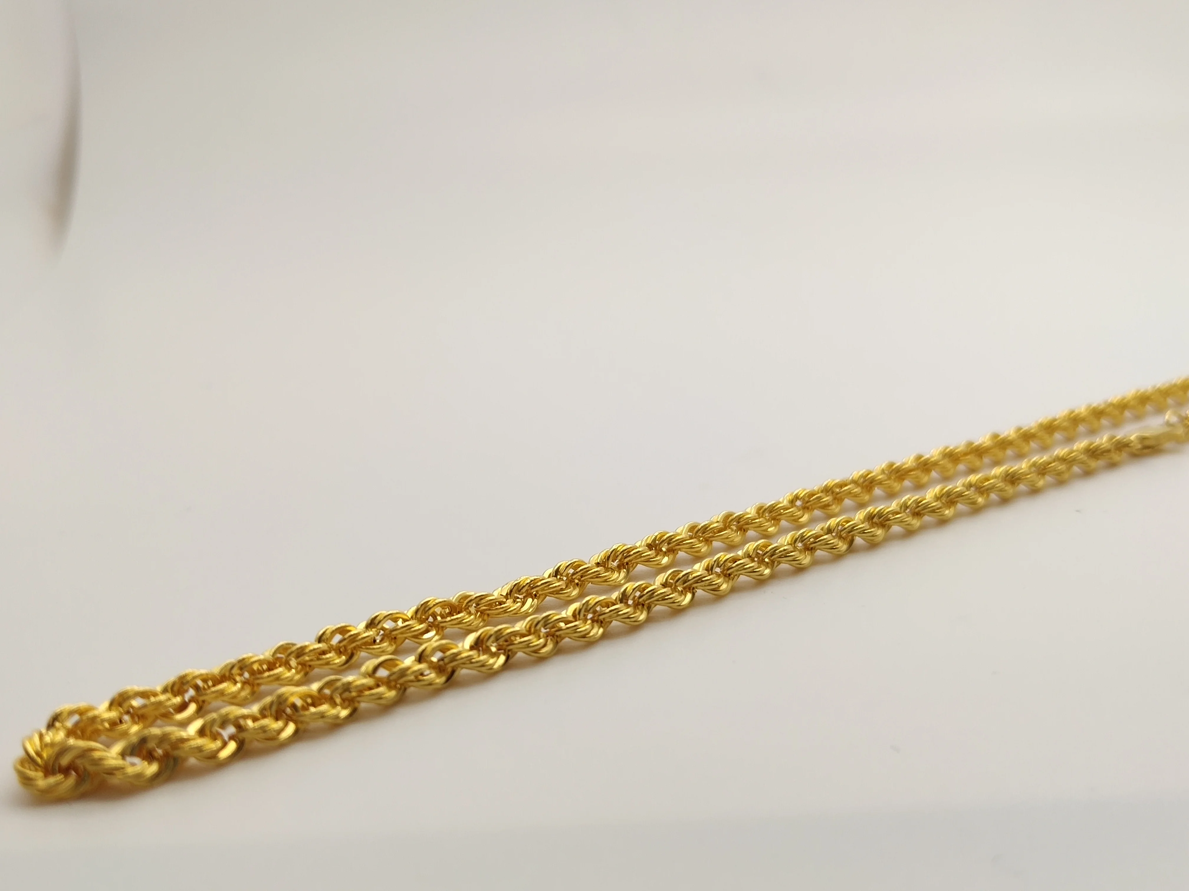 Pure Gold Hip Hop Jewelry18/20inch 3.5MM Yellow Gold Rope Chain 18K Gold Men Necklace