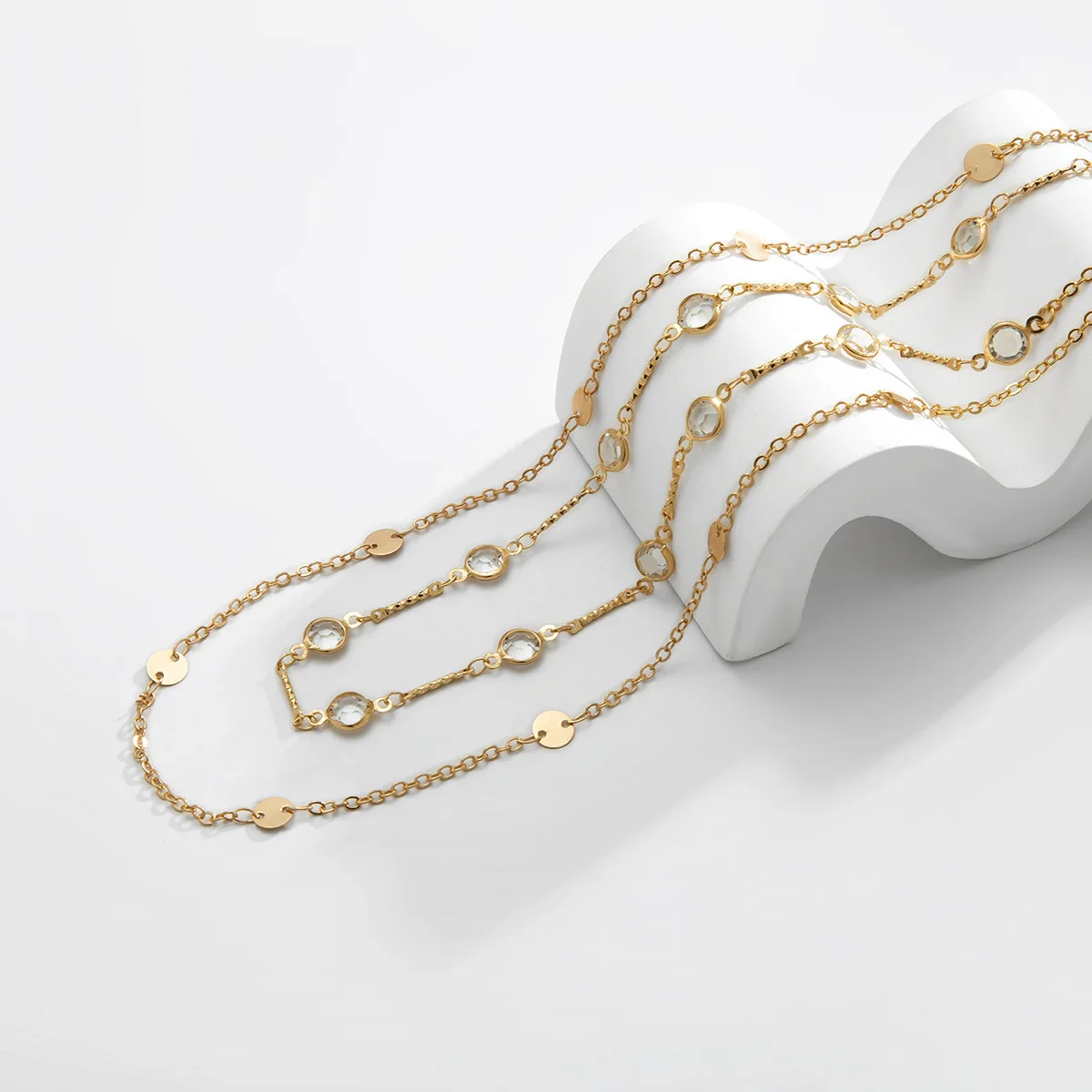 Simple Double Layer Sexy Sequin Fine Chain Geometric Brass Zircon Waist Chain Women Jewelry Summer Street Beach Body Chains