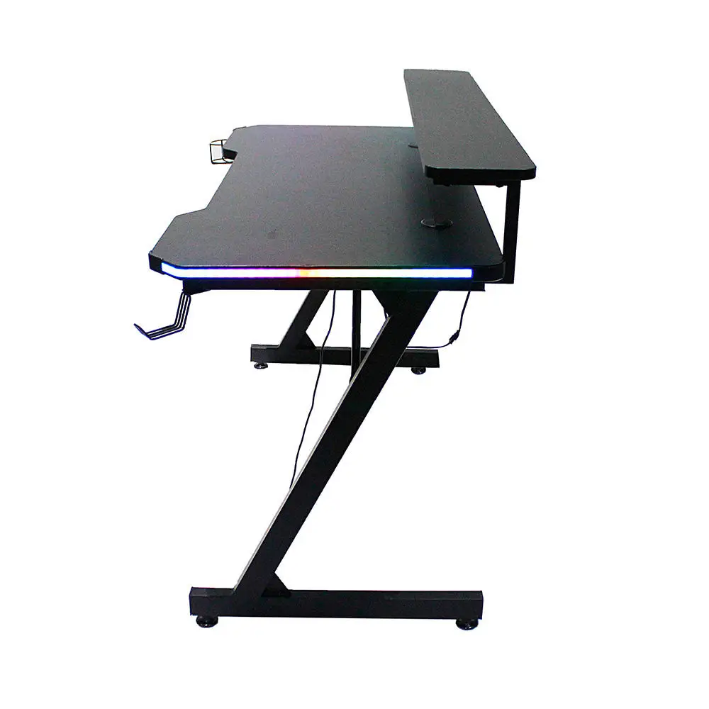 CHARMOUNT High Quality Double-deck Gamer Computer Table PC Gaming Desk Gaming Desk With LED