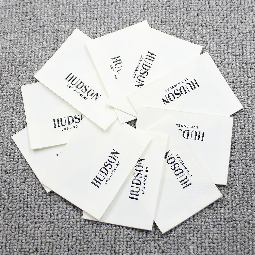 Custom Red Label Clothes Tags For Clothing damask shuttle loom Woven Labels for clothing