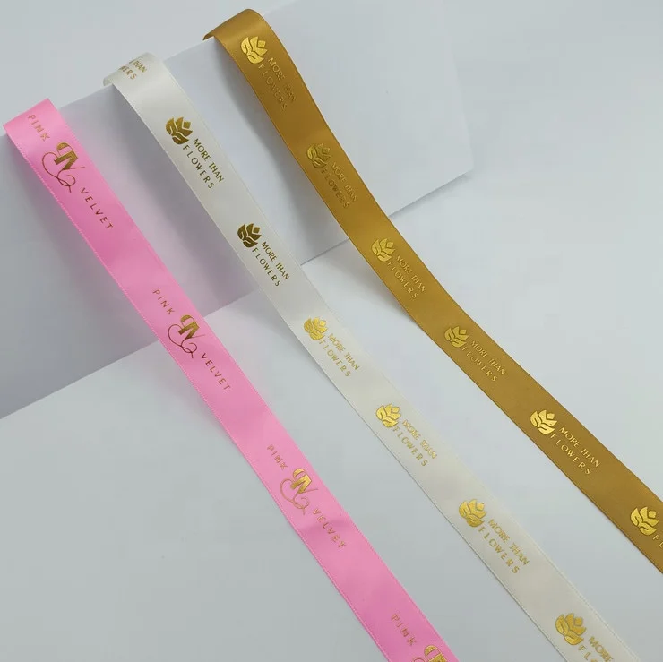 Factory custom ECO friendly gold foil printed silk gross grain grosgrain ribbon gift ribbon with logo brand