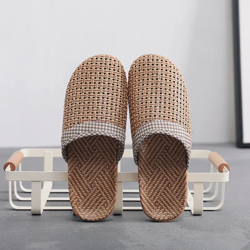 Top selling flax slippers flat sandals for women men indoor shoes
