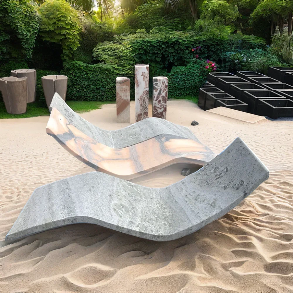 Design Hand Carved Natural sandbeach Stone beach Chair