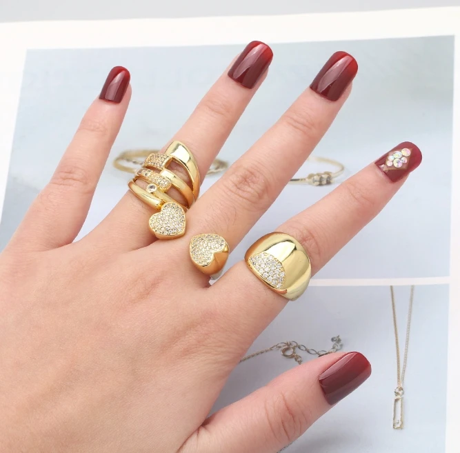 Wholesale Hot New Rings Wide Vintage 18k Gold Platinum Plated Simple Band Rings Adjustable Ring Women