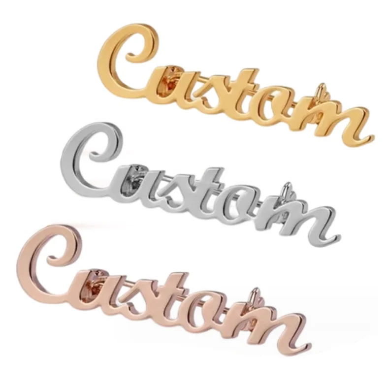 Custom Metal Personalized Pattern logo Enterprise English Letters Safety Pin Brooch