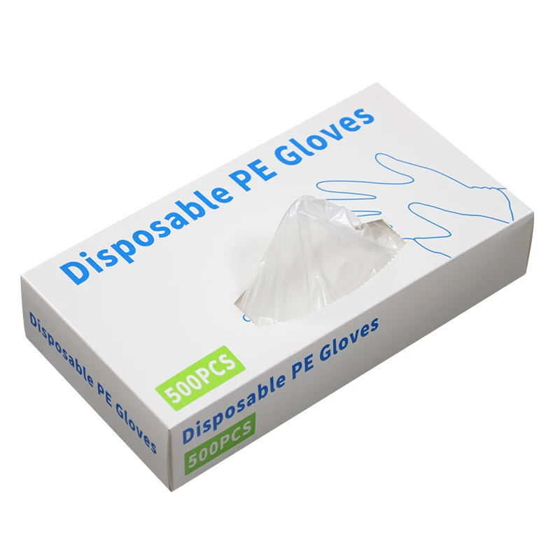 Disposable glove box draws 500 pieces plastic polyethylene gloves for kitchen cleaning household commercial food PE gloves