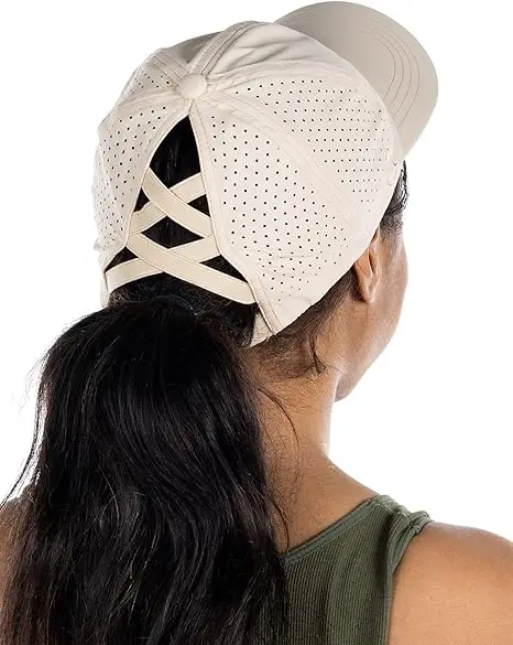 Womens  Cross Ponytail Baseball Caps Adjustable High Messy Bun Ponycap Quick Drying Hat