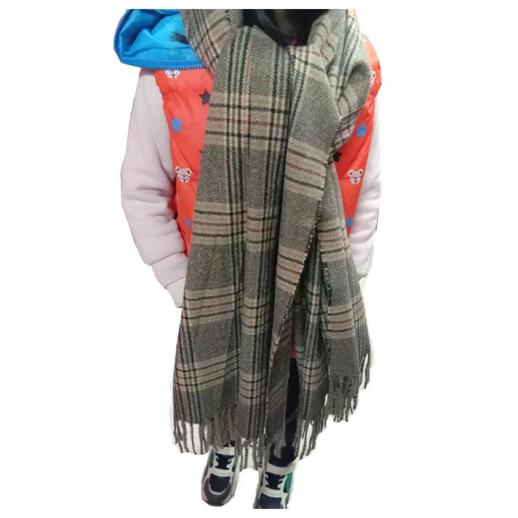 
Low MOQ Cashmere Scarf Vintage Pashmina Winter Women Warm Check Big Scarves 