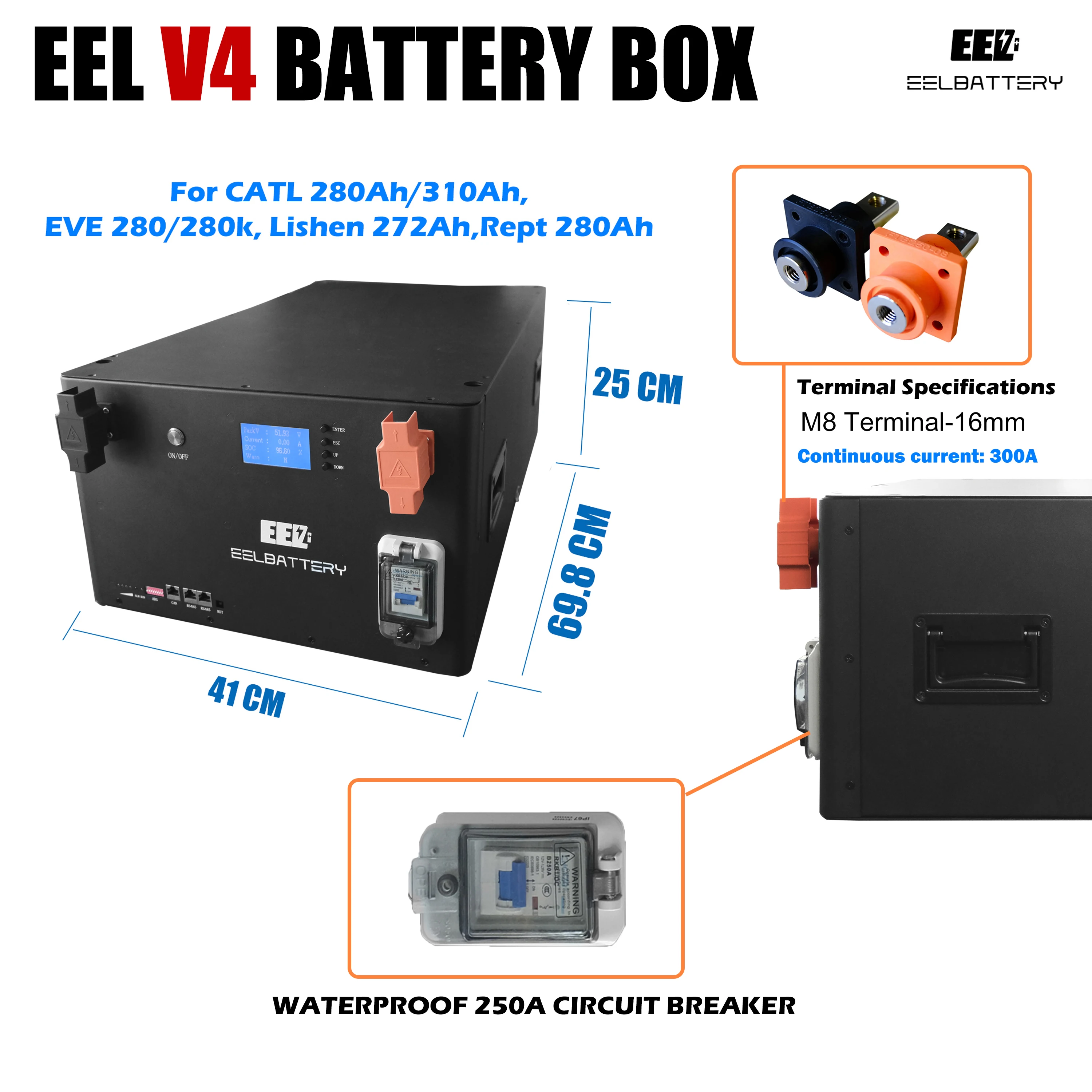EEL V3 V4 48V Diy Lifepo4 Battery Box Kit 16S Lifepo4 100ah 280ah 340ah Phosphate Lithium Battery case 48V Battery Box