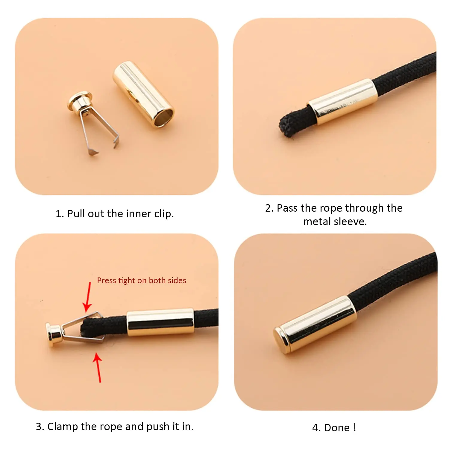 New Custom Jacket color Drawstring Elastic Rope End Spring Lock Metal Cord Lock Stopper cord end