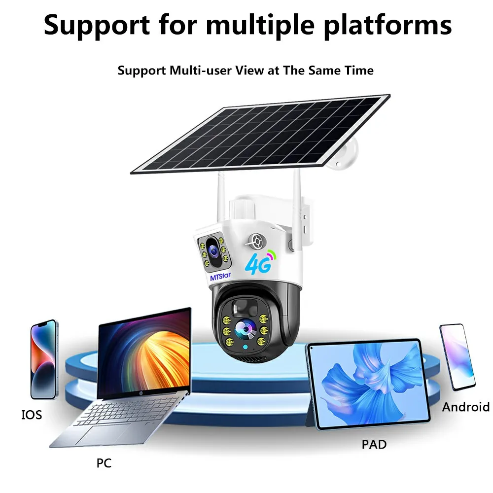Dual lens 6MP solar camera Network Camera With Motion Detection 4G Dudl Lens Solar 2.8 inch Barrery PTZ Camera with Bracket
