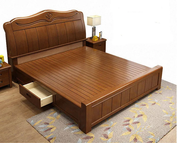 
JS760 solid wood hinged double bed with storage 
