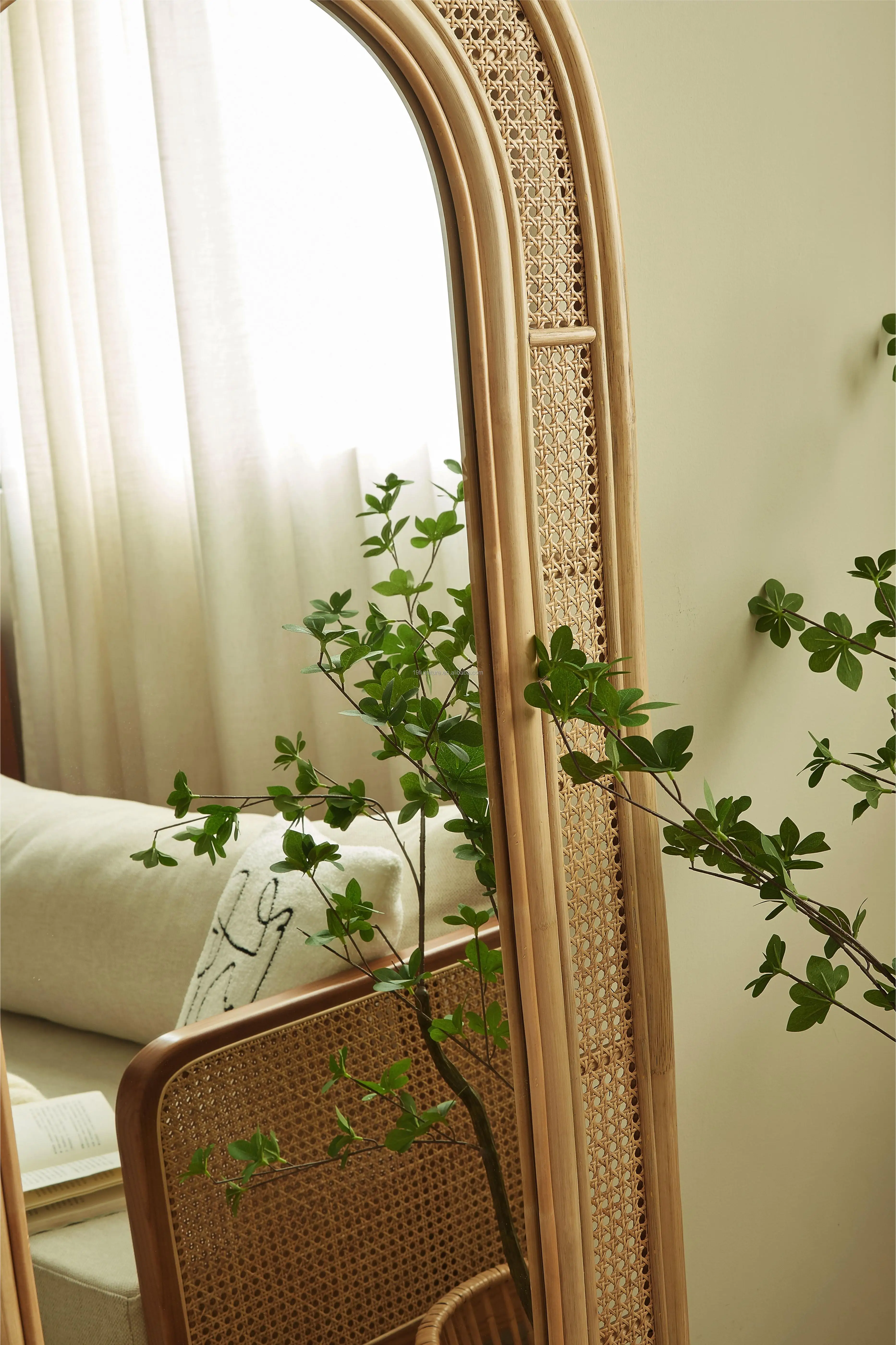 Rattan Dressing Whole Body Floor Shaped Mirror Homestay Home Living Room Bedroom Decoration Mirror