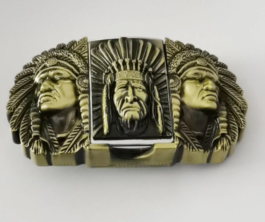 High quality customized zinc alloy 40mm Indian fire lighter western name plate belt buckle