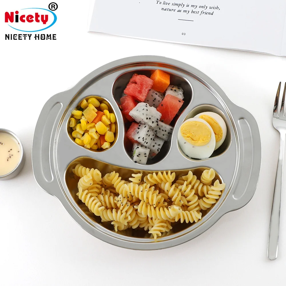 Nicety durable monkey model fast food serving tray stainless steel plates dishes dinner 4 sections divided for hospital canteen