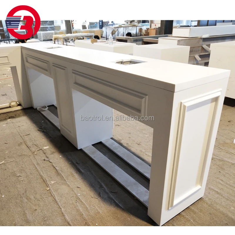 Pure White Luxury Solid Surface  Nail Salon Furniture Manicure Table with Dust Collector
