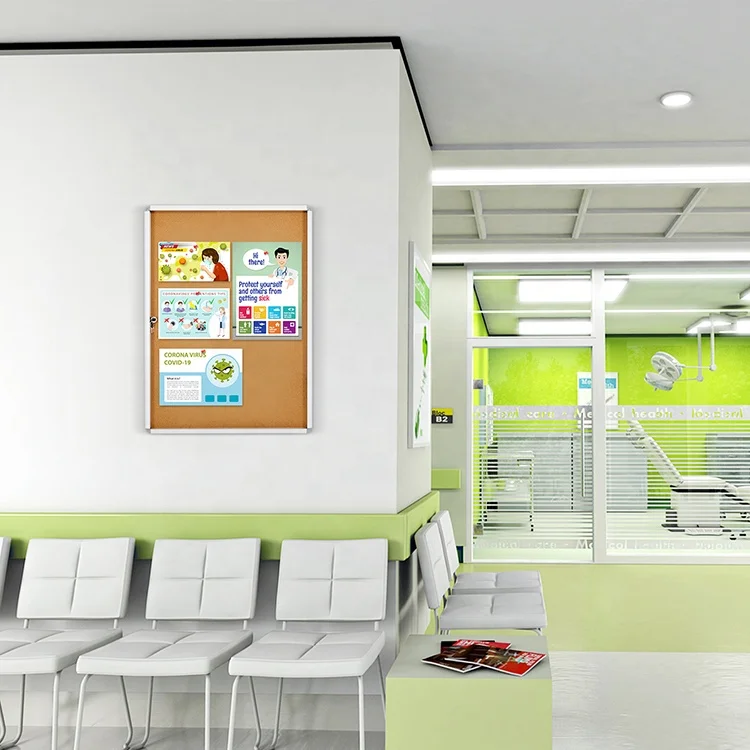 
Office classroom home aluminum frame enclosed cork message notice board decoration wall mount lockable bulletin board 