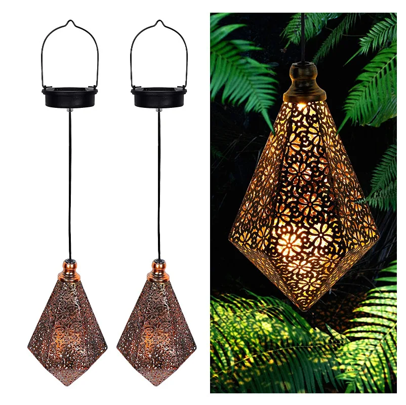 Courtyard Retro  Diamond Shape Solar Various patterns  decorations hollowed out and novel metal solar baron lanterns